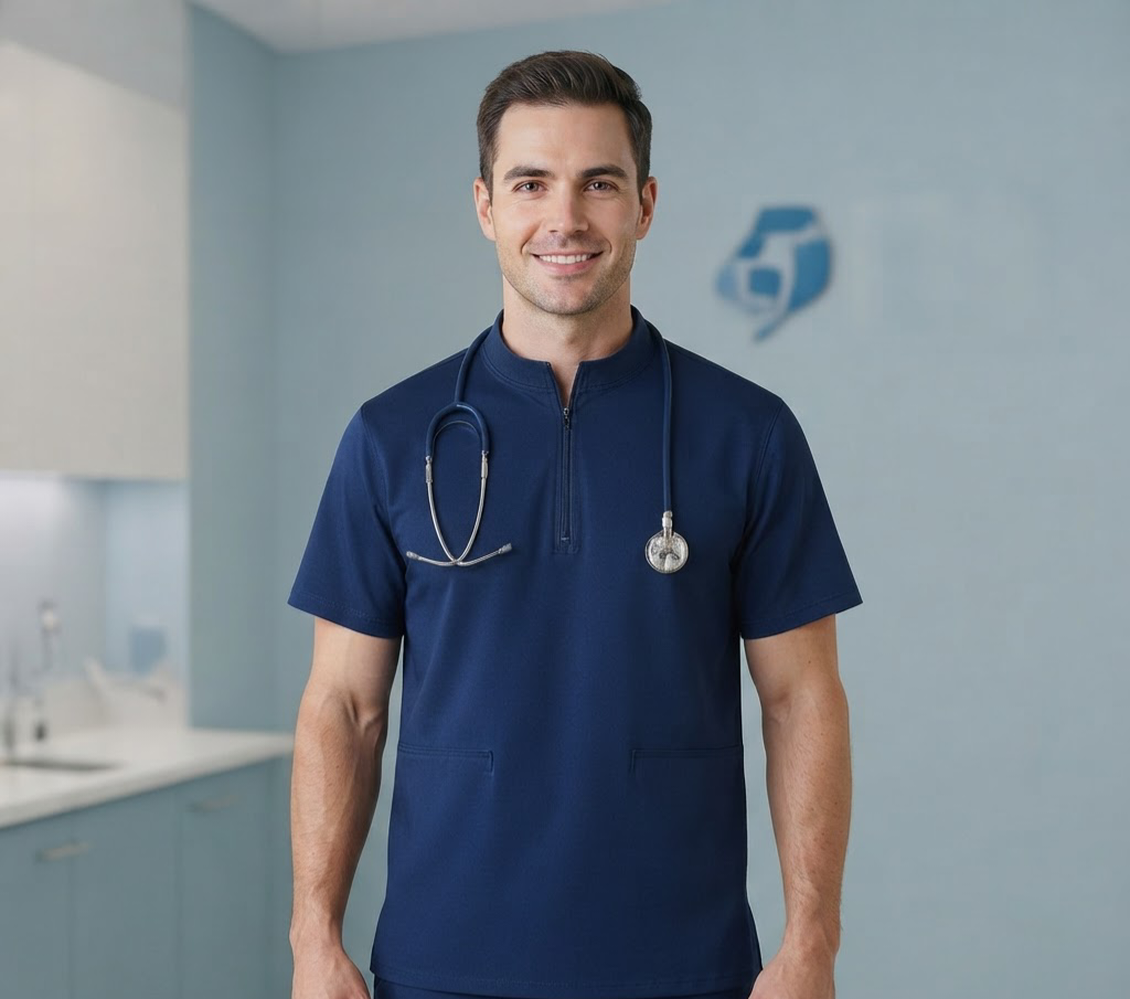 اسکراب تک مردانه یقه زیپدار طرح فیگز PTN Medical