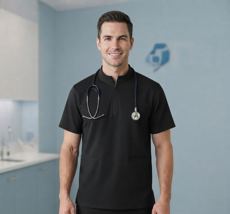 اسکراب تک مردانه یقه زیپدار طرح فیگز PTN Medical