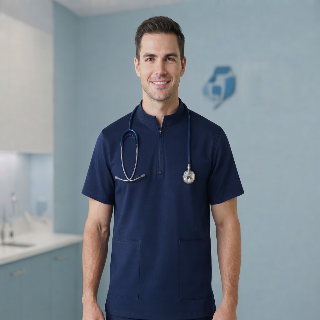 اسکراب تک مردانه یقه زیپدار طرح فیگز PTN Medical