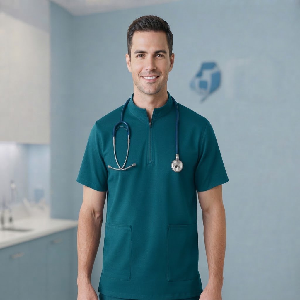 اسکراب تک مردانه یقه زیپدار طرح فیگز PTN Medical