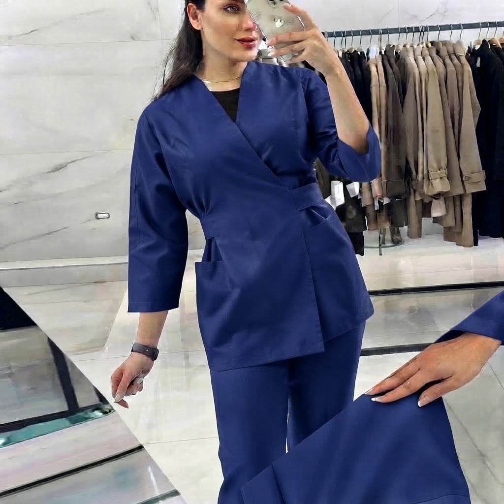 اسکراب شلوار زنانه عروسکی طرح الیت مد (آبی کاربنی) PTN Medical