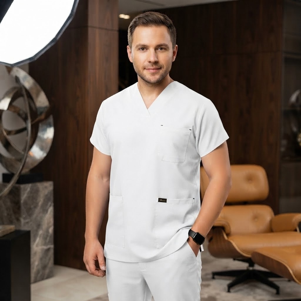 اسکراب شلوار پزشکی مردانه طرح فیگز(سفید) PTN Medical